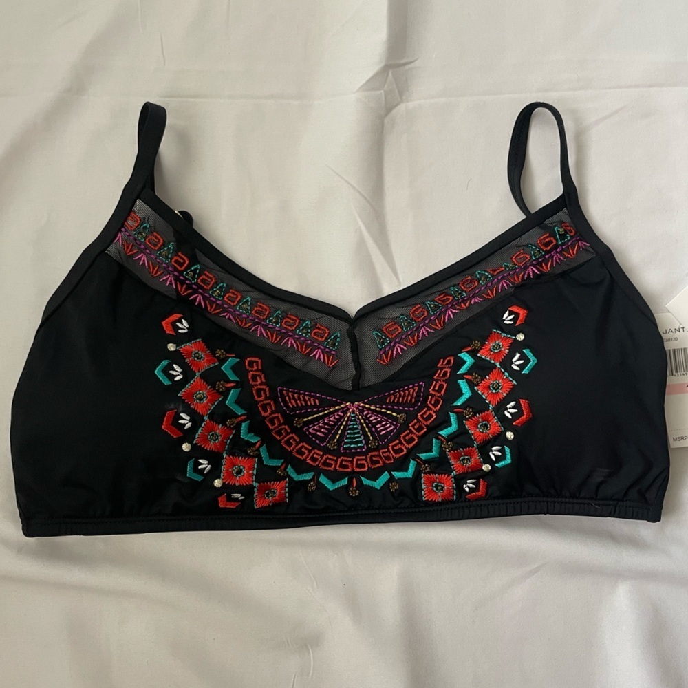 NWT! Jantzen Embroidered Black Bikini Swim Top